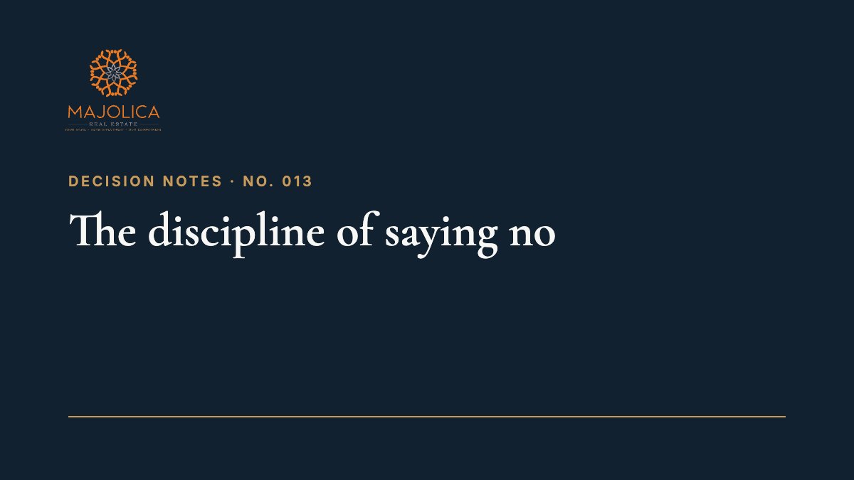 Decision Note 013: The discipline of saying no. Every decision has two sides: the choice you make and the choice you decline. Good judgment is knowing which one deserves a No. Have you seen how a well-timed No can change an outcome? I’ve seen it happen.